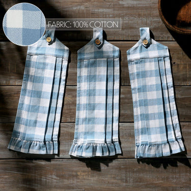 Annie Buffalo Check Blue Button Loop Tea Towel Set of 3 - The Fox Decor